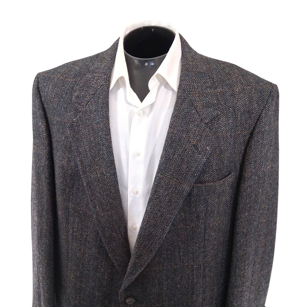 Hart Schaffner & Marx Blazer 48XL Gray Tweed Check Herringbone Wool Sport Coat